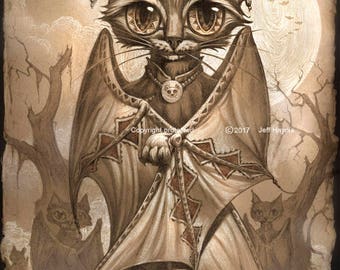 Bat Cat,11x14 Print,Halloween Cat,CAT Wall Decor,Winged Cat,Cat Painting