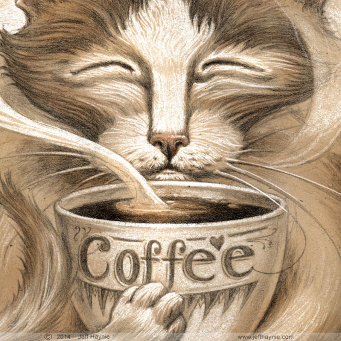 Coffee Cat // 8 X 10 PRINT // Cat Art Print // Coffee Cat // Etsy