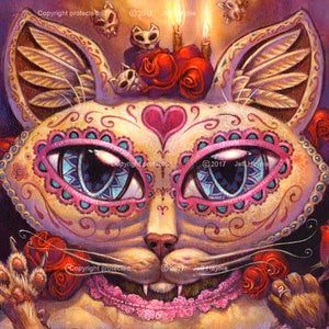 tw様予約 絵画「猫の背中に何かある〜メキシコと死者の日の猫⭐︎猫と世界旅行」 死者の日の猫の絵画。死者の日、メキシコの民芸風の壁アート、ご