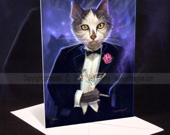 Tuxedo Cat greeting card // Tuxedo Cat painting // Cat art print // Tuxedo Cat // Martini cat // Cute cool cat card