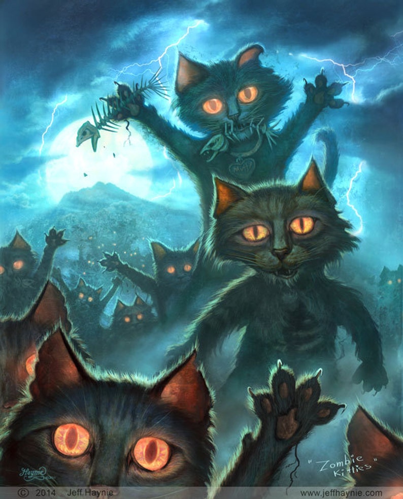 Zombie Cats // 8 X 10 PRINT // Zombie Apocalypse // Undead cat Etsy