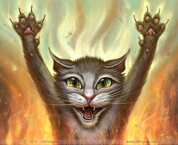 Crazy Cat // 11 X 14 Print // Hissing Cat // Tabby Cat Painting // Cat  Scratch Fever // Psycho Cat // Angry Cat 