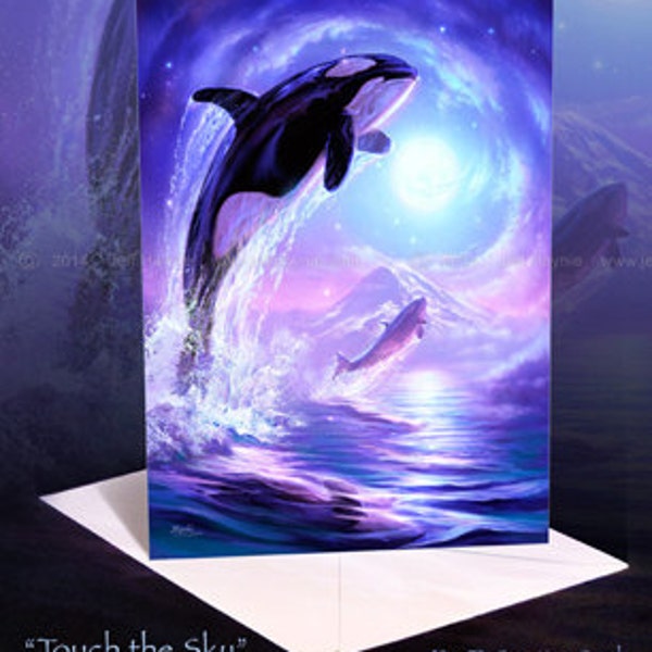 ORCA Art // Orca Greeting Card // Orca Card // Killer Whale art card // Whale Stationary // Orca Whale Blank Card // Orca jumping art card