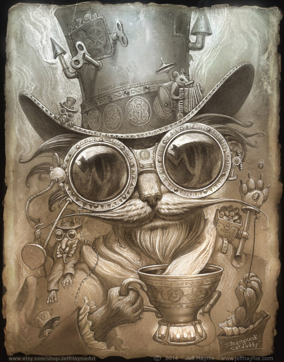 Steampunk Cat // 8 X 10 PRINT // Madhatter Cat Print // Victorian Cat ...