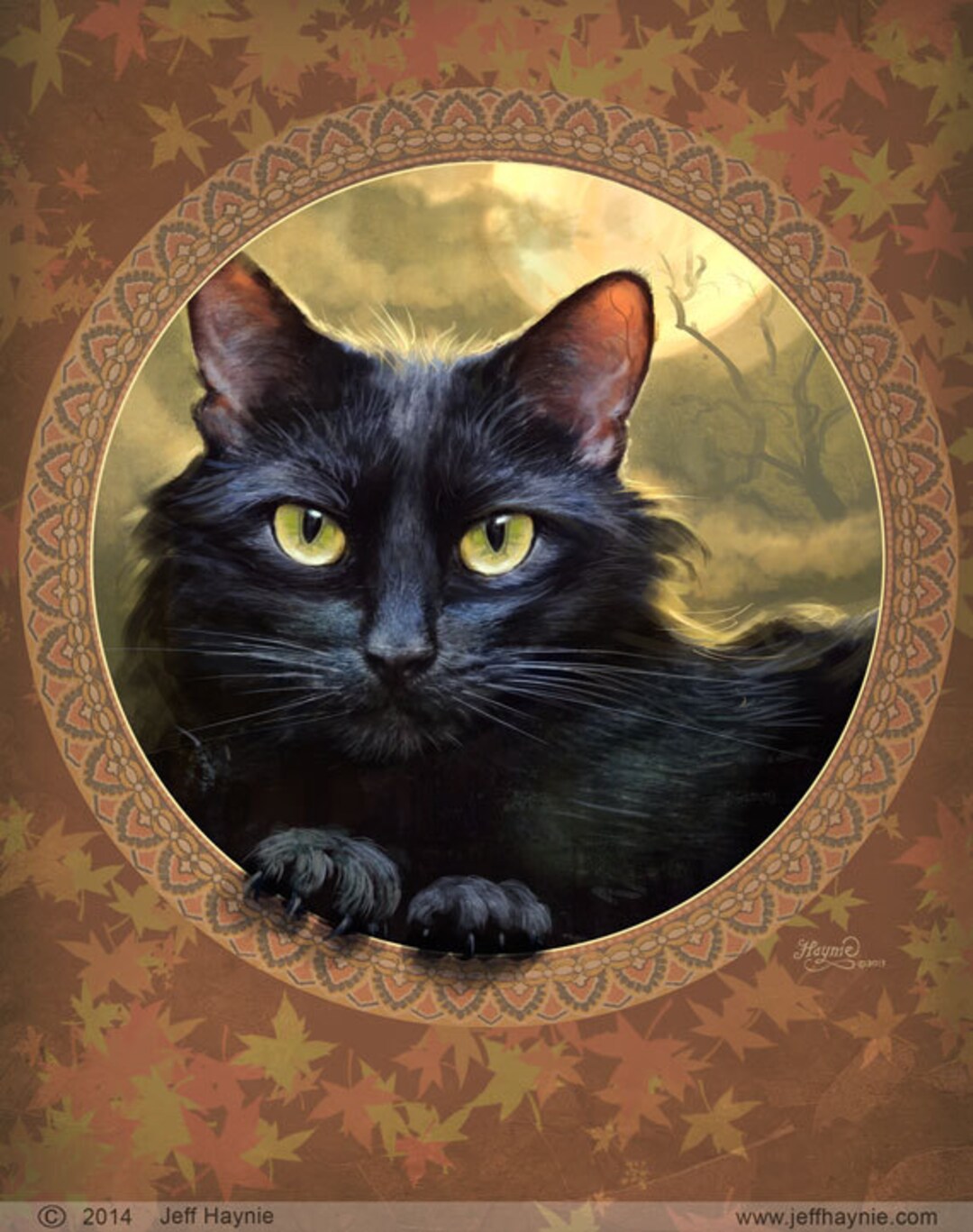 Black Cat Painting // Giclee Print // Black Cat // Autumn Color ...
