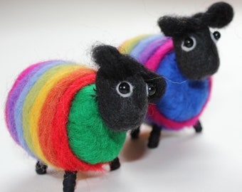 Rainbow felted sheep