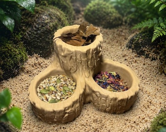 Tree Stump Trio Foraging Dish | Hermit Crab Food Bowl