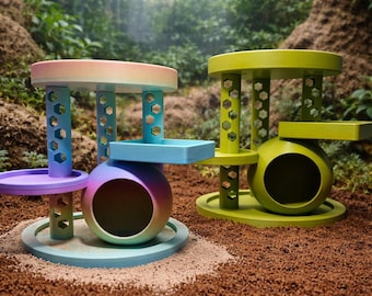 Playground Tower + Hide + Feeding Tray | 3D Printed Terrarium Climber | Reptile Enrichment Stand | 2 Sizes