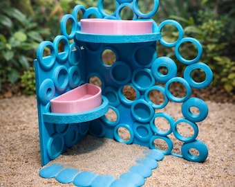 Coral Ring Crab Climb with 2 Food Dishes | 3D Printed Hermit Crab Climbing Enrichment