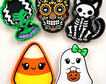 Spooky 3D Printed Feeding Dishes | Ghost, Candy Corn, Skeleton Cat, Halloween Skull & Bride
