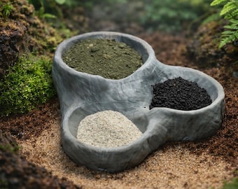Natural Stone Hermit Crab Staple Dish | 3 Section Feeding Bowl for Greensand, Worm Castings, Calcium