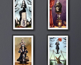 The Addams Family, Haunted Mansion Portraits 4 Pack - 11"x17"