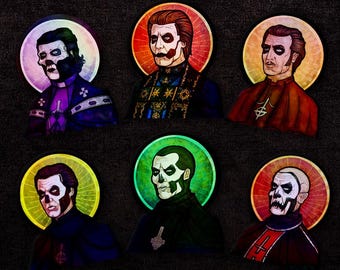Glass Pope Stickers | Papa I, II, III, IV, V + Cardinal | inspired by the Band Ghost