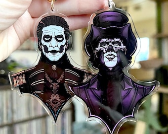 Ghost Papa IV & V Acrylic Keychain | Double-Sided Satanic Popes Charm | Bat Clasp Bag Charm