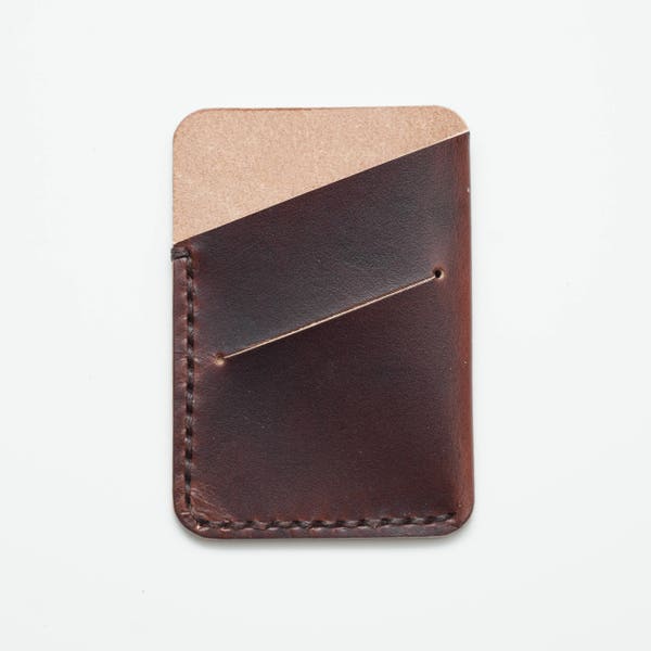 Leather Card Slip -  Dark Brown. Holds up to 6 Cards (debit, credit,DL etc.). Hand dyed, cut and stitched