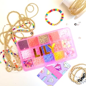 Gold Name: Deluxe DIY Custom Word Bracelet Making Kit, Stretch Bracelet Kit, Friendship Bracelets