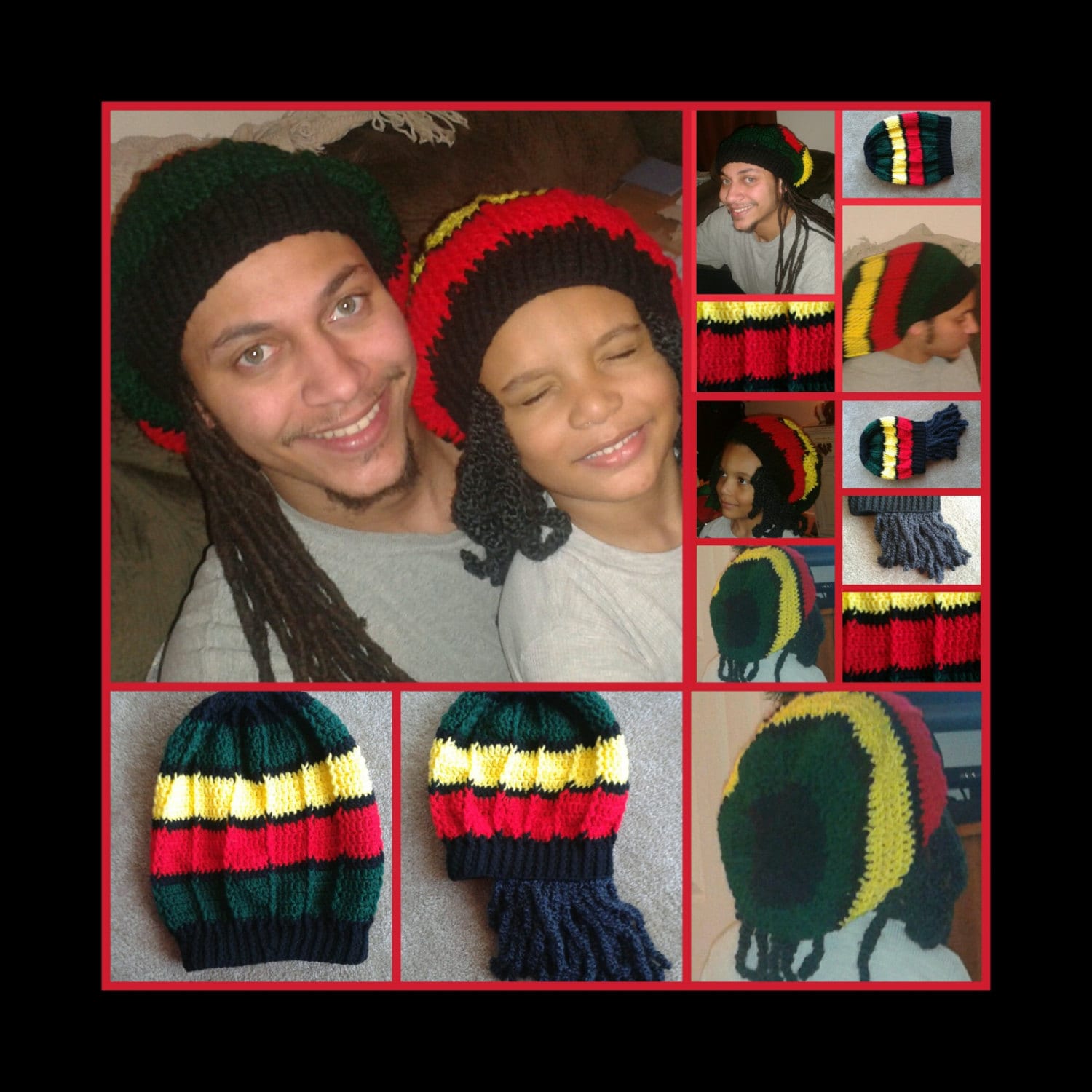 Berretto Uomo Rasta Jamaique - Nero Con Righe Gialle, Verdi E Rosse, In Acrilico, Invernale - 2