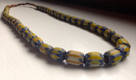 Blue and Yellow ceramic bead necklace vintage fro… - image 1