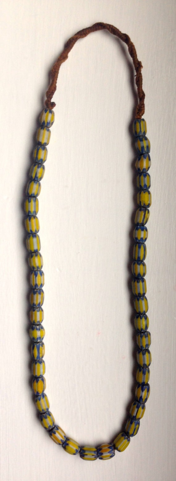 Blue and Yellow ceramic bead necklace vintage fro… - image 2