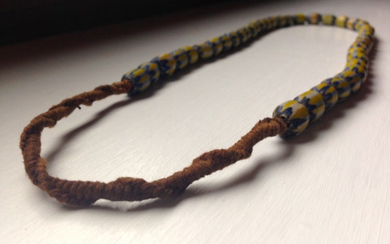 Blue and Yellow ceramic bead necklace vintage fro… - image 3