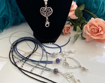 Beaded Lanyard Necklace: Handmade Seed Bead ID Holder with Pendant