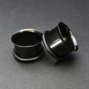 Black Steel Single Flare Tunnels | Gauges For Stretched Piercings | Lobe Stretchers | Eyelets 1.6mm (14g) - 25mm (1")