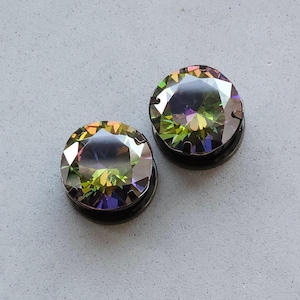 Vitrail Regenbogen facettierte Glasfront schwarz Stahl Schraub Ohrstecker | Ohr Gauge | Keilrahmen 6 mm - 16 mm