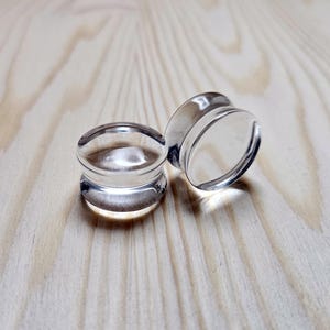 Clear Glass Double Flare Ear Plugs | Transparent Ear Stretchers | Glass Convex Gauges | Organic Plugs 6mm (2g) - 16mm (5/8&quot;)