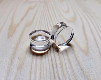 Clear Glass Double Flare Ear Plugs | Transparent Ear Stretchers | Glass Convex Gauges | Organic Plugs 6mm (2g) - 16mm (5/8")