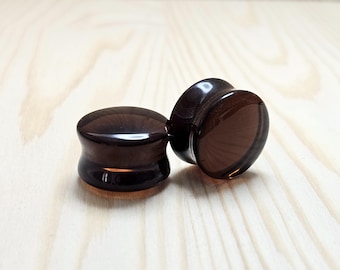 Dark Coffee Transparent Glass Double Flare Ear Plugs | Ear Stretchers | Glass Convex Gauges | Organic Plugs 6mm (2g) - 16mm (5/8")
