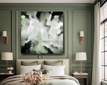 Sage Green Wall Art Framed Abstract Painting Extra Large Print on Canvas Perfect for Every interior, modern bedroom boho decor- Gift for Her