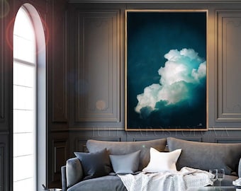 Cloud Painting Print, Dark Teal Wall Art for Trending Decor, Large Wall Art, Minimalist Painting Cloud Canvas Art Gift by Julia Apostolova