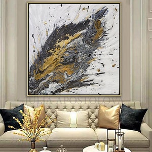 Black White Gold Leaf Art, ORIGINAL PAINTING, Abstract Painting, Gold Silver Leaf Art Extra Large Art Contemporary Art Luxury Wall Art Decor image 6