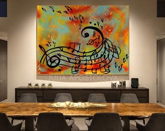 Music notes painting, Abstract music art print, Musical notes wall decor, teenage gift for him, Kids room decor, Print on Canvas, Notes Art