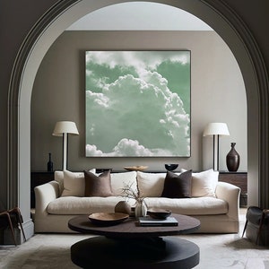 Cloud Painting Sage Wall Art, Sky Canvas Framed Print, Sage Clouds Wall Decor, Large Cloud Print Artwork, Home Decoration Bedroom Decor Idea