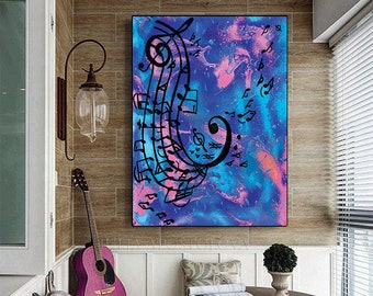 Abstract Music Painting, Gift for Musician, Musical Notes Art, Graduation Gift, Eclectic Wall Art, ideal Gift for Him or Her & Music lover