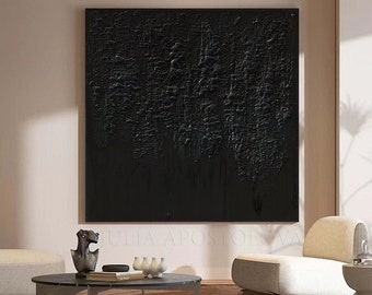 Unique Black Art for Home, Modern 3D Wall Texture Painting, Wabi Sabi Wall Art Original Abstract with Japandi Influence by Julia Apostolova