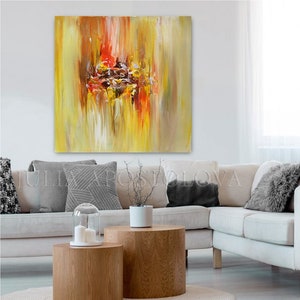 Bright Yellow Brown Art, Abstract Painting, Modern Boho Decor, Minimalist Art Boho Chic Style, Large Canvas Art by Julia Apostolova image 2