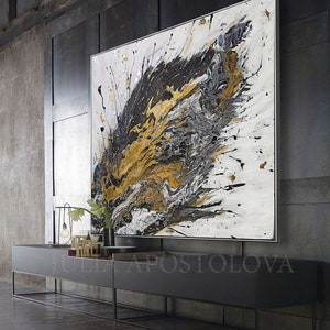 Black White Gold Leaf Art, ORIGINAL PAINTING, Abstract Painting, Gold Silver Leaf Art Extra Large Art Contemporary Art Luxury Wall Art Decor image 3