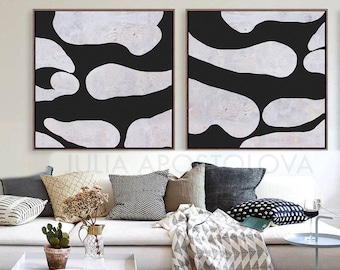 Black White Abstract Art, Set of 2 Paintings, Extra Large Wall Art on Canvas, Contemporary Art, Trend Wall Art Decor of 2 Textured Paintings