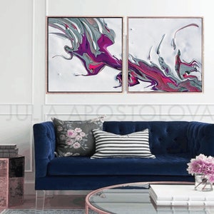 Large Abstract Canvas Art Modern Wall Art Print Set in White Purple Elegant Living Room Decor image 10