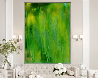 Green Abstract, Large Print Art Green Painting, Zen, Minimalist, Living Room Art, Green Home Office Decor, Modern Wall Art, Julia Apostolova