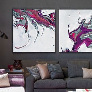 Large Abstract Canvas Art Modern Wall Art Print Set in White Purple Elegant Living Room Decor image 2