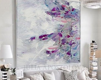 Elegant Floral Wall Art, Abstract Painting on Canvas, Large Decor with Metallic Accents, Unique Gift For Her, Up to 45''