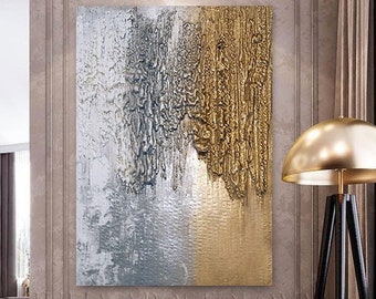 Wabi Sabi Wall Art Large Abstract 3d Painting Gold Silver White Textural Art Metallic Colors Original Minimalist Artwork by Julia Apostolova