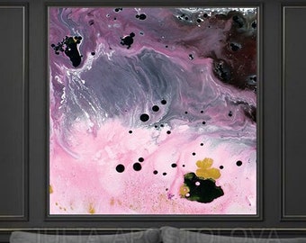 Blush Pink Abstract , Abstract Painting , Ink Painting , Large Canvas Print , Pink Black Art , Gold Leaf Wall Art , for Wall Decor