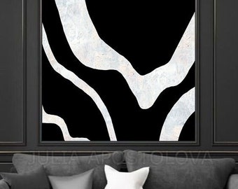 Black White Art Original Painting for Modern Decor, Extra Large Abstract Art with Black and White, Textured Oversized Wabi Sabi Painting