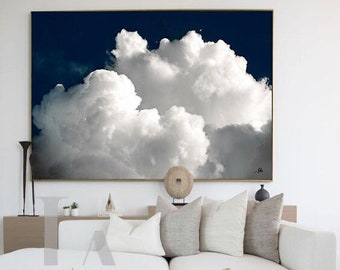 CLOUD PAINTING, Blue White Cloud Wall Art, Minimalist Painting Print Abstract Cloud Canvas, Large Wall Art, Modern Painting Julia Apostolova