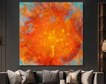 Sunset Print, Large Wall Art, Abstract Painting, Watercolor Bright Wall Art, Orange and Turquoise, Sun Print, Fiery Sunset -Julia Apostolova