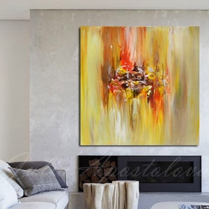 Bright Yellow Brown Art, Abstract Painting, Modern Boho Decor, Minimalist Art Boho Chic Style, Large Canvas Art by Julia Apostolova image 8